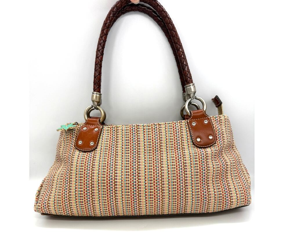 Fossil Multi Color Stripe Woven Handbag Shoulder Bag Tote Purse Boho